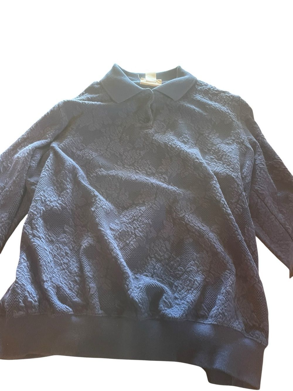 Alfred Dunner Navy Blue Textured Collar Pullover